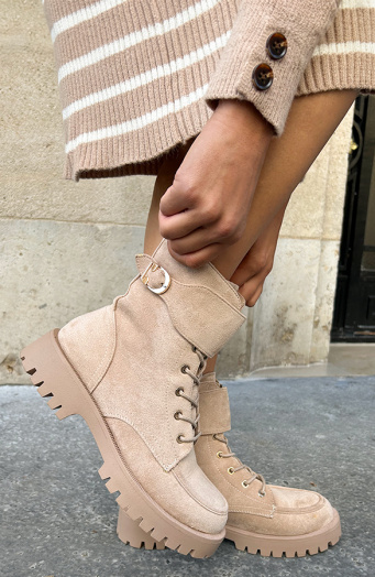 Suede Biker Boots Met Gesp Taupe 2.0