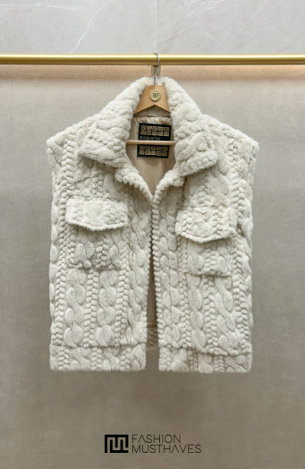 Furry Detailed Gilet Beige