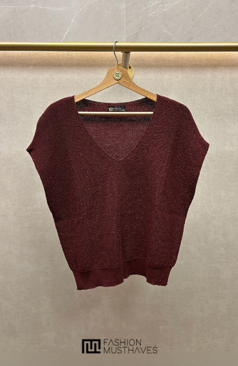 Oversized Lurex Top V-Hals Burgundy