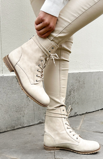 Biker Buckle Zip Boots Beige