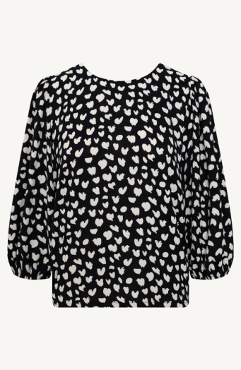 Mila Puff Sleeve Top Cheetah Zwart