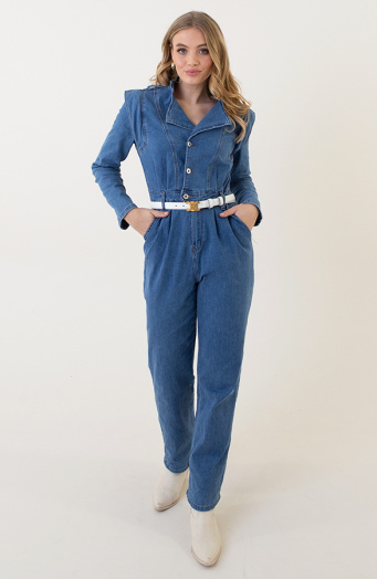 Denim Jumpsuit Met Schouderdetail