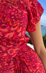 Leopard-Jurk-Midi-Fuchsia-Koraal