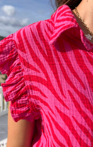 Mousseline-Zebra-Print-Ruffle-Top-Roze-