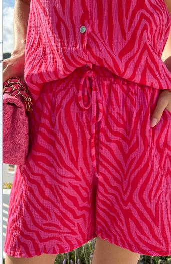 Mousseline Zebra Print Short Roze