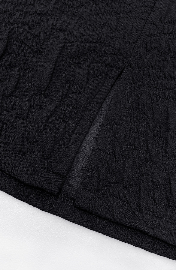 Textured-Pofmouwen-Jurk-Zwart-split