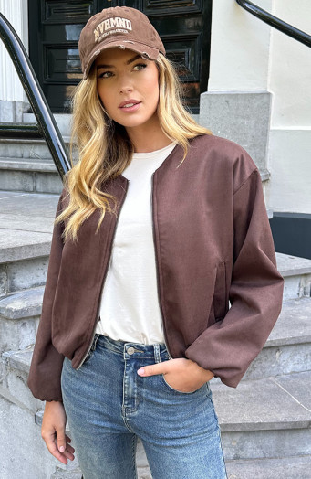 Oversized Suede Bomber Jacket Choco Bruin
