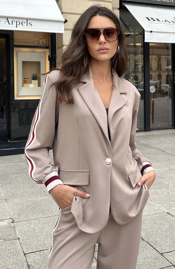 Stretch Blazer Met Bies Taupe
