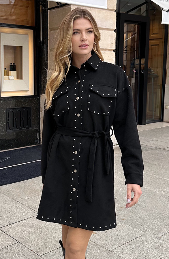 Studs-Suede-Button-Dress-Zwart-2