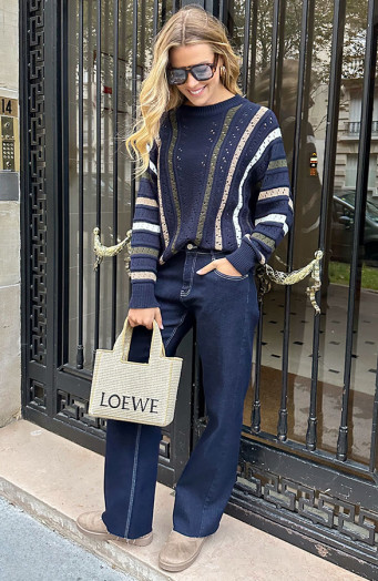 Textured Knitted Striped Trui