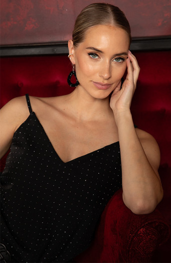 Party: Strass Touch Spaghetti Top Zwart