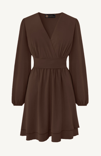 V-hals Jurk Strik Detail Choco
