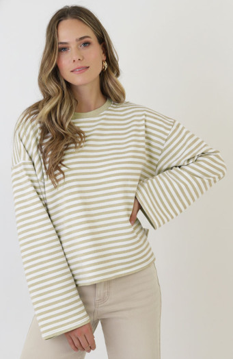 Oversized Strepen Top Katoen Beige Off White