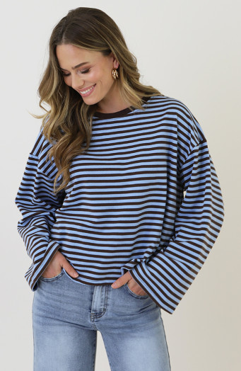 Oversized Strepen Top Katoen Choco Baby Blue