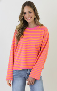 Oversized-Strepen-Top-Katoen-Fuchsia-Orange-3