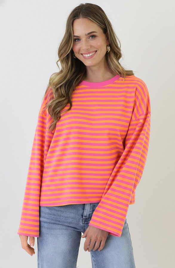 Oversized-Strepen-Top-Katoen-Fuchsia-Orange-3