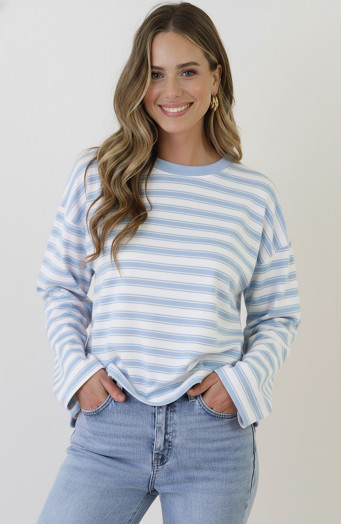 Oversized Strepen Top Viscose Baby Blue