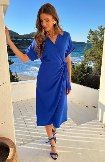 Miami Wrap Maxi Jurk Kobalt