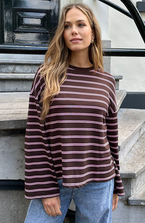 Oversized-Strepen-Top-Katoen-Tricolore-Choco-Pink-5