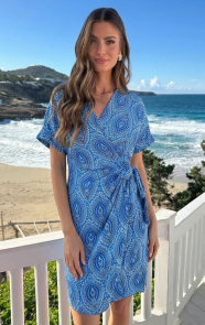 Wrap-Jurk-Print-Kobalt