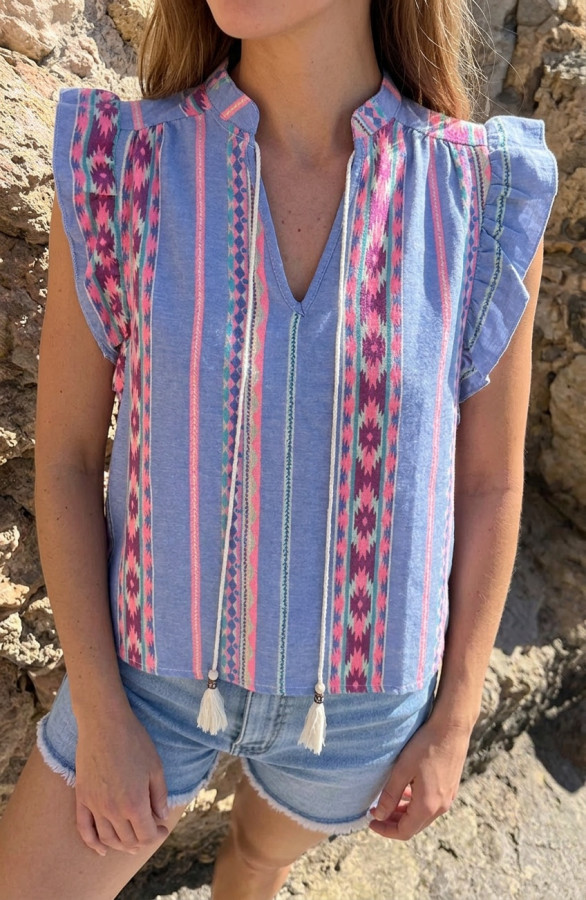 Kelim-Print-Ruffle-Top-Blauw-4