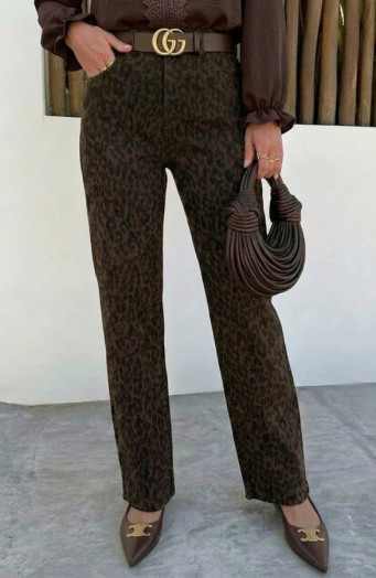 Wide Leg Jeans Leopard Brown Stretch FMH